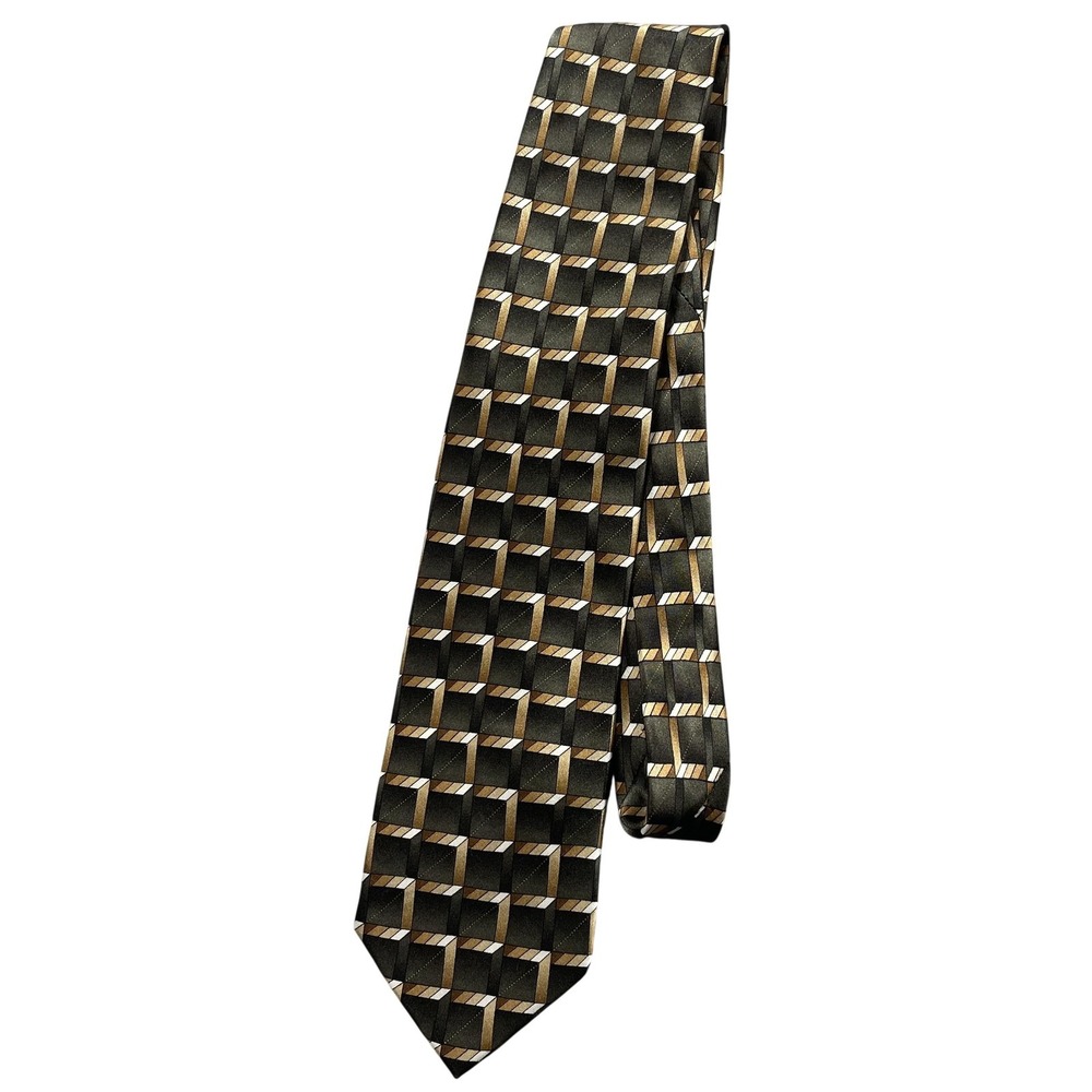 Hermoso New York Tie Mens One Size Brown Geometric Classic Silk Necktie